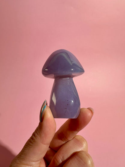Blue Chalcedony Mushroom Carving – Option F | Calm, Clarity & Gentle Communication