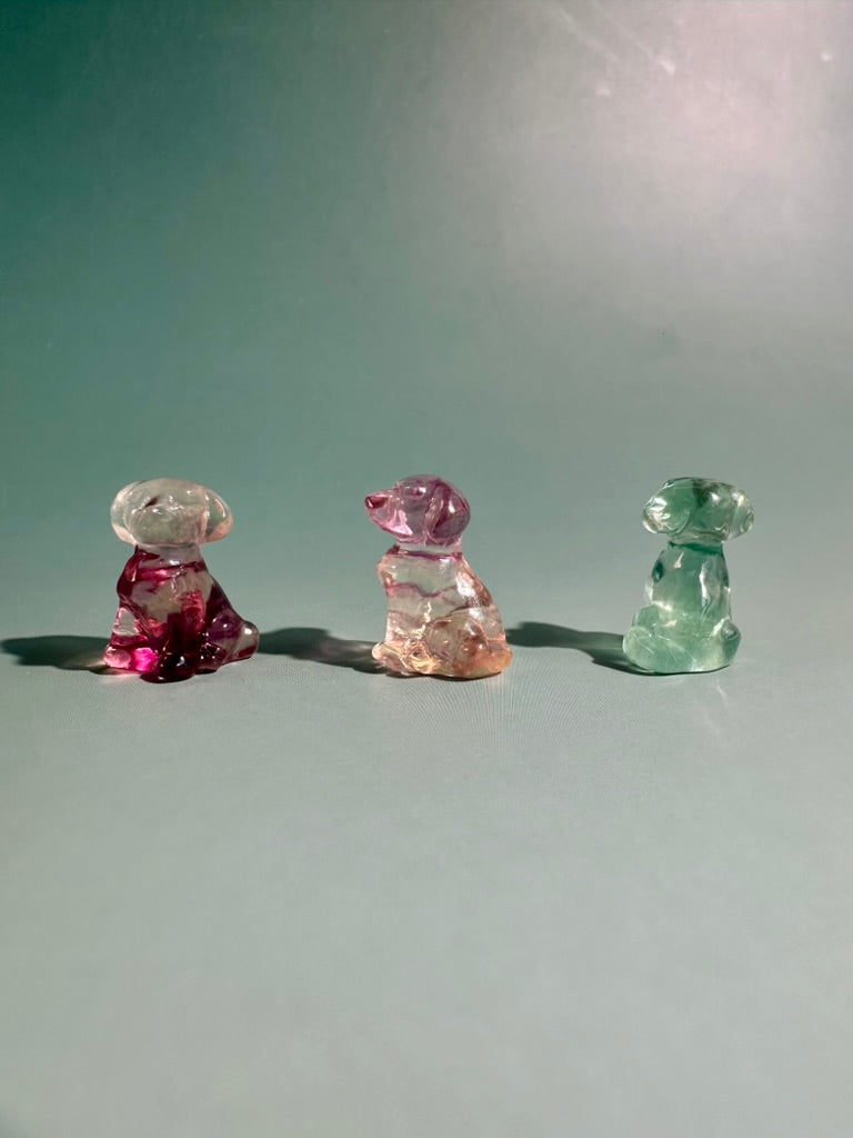 Mini Rainbow Fluorite Sitting Dog | Crystal Carving