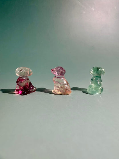 Mini Rainbow Fluorite Sitting Dog | Crystal Carving