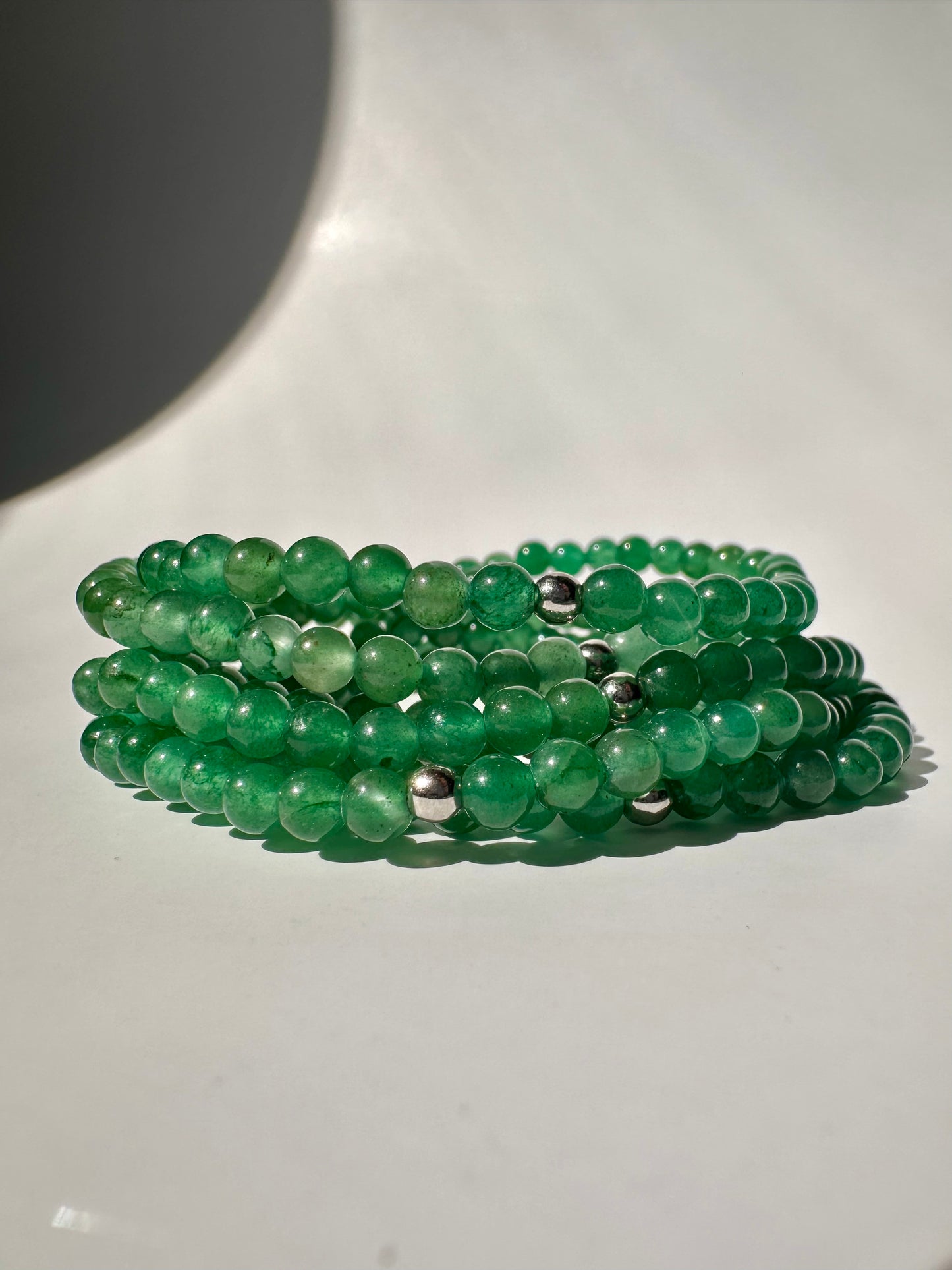 4mm Green Aventurine with Silver Accent Bead Beaded Bracelet