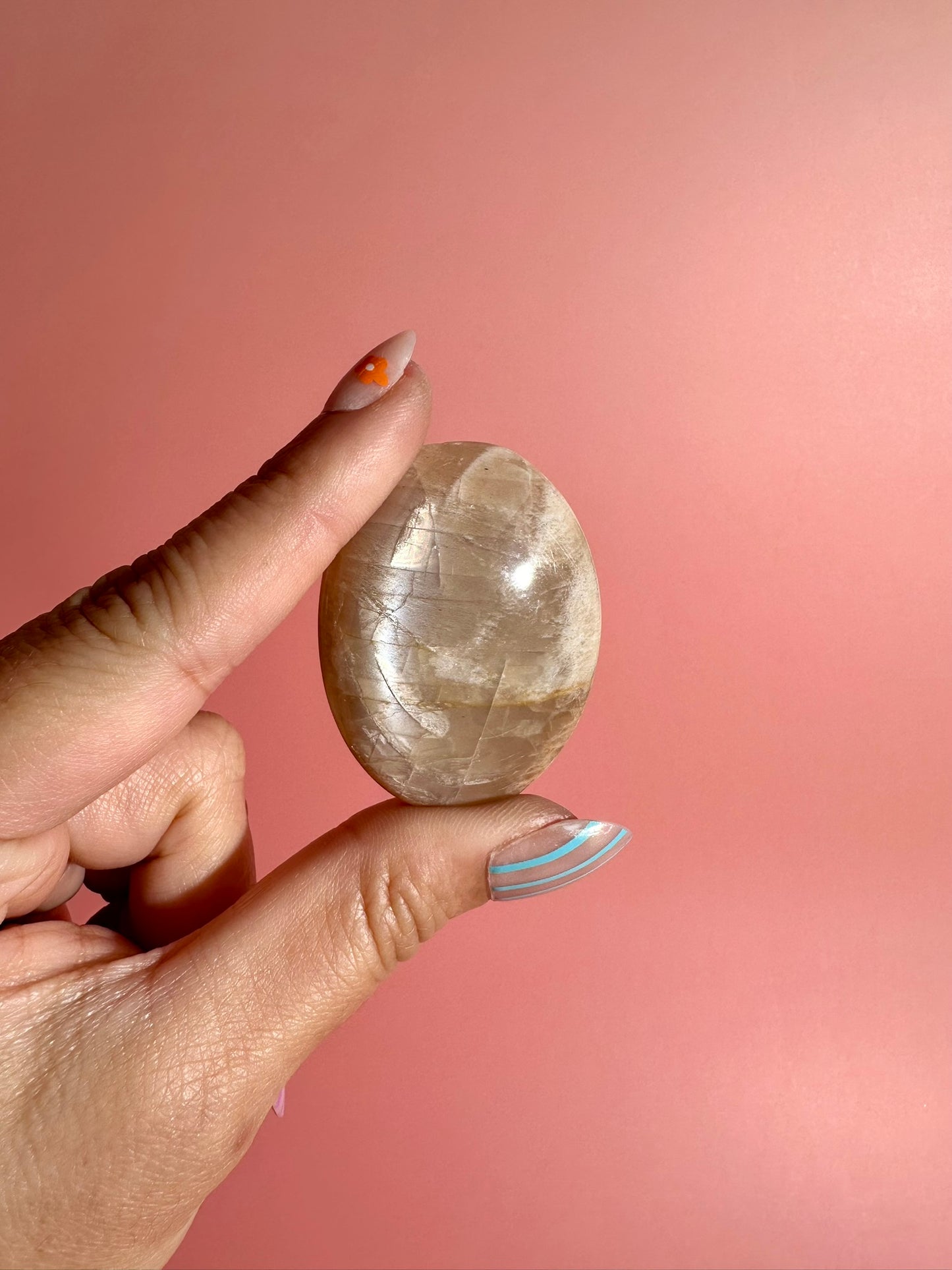 Peach Moonstone Palm Stone