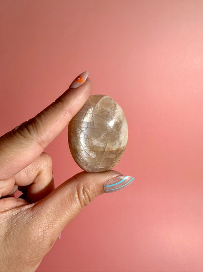 Peach Moonstone Palm Stone