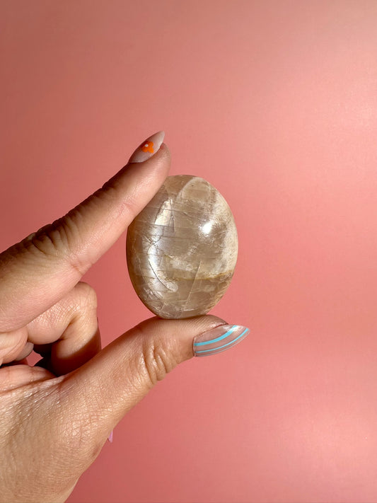 Peach Moonstone Palm Stone