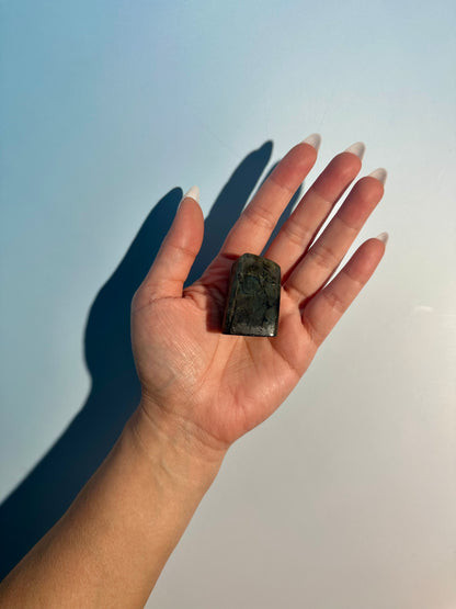 Small Oil Slick Rainbow Flash Labradorite Standing  Freeform – Option E