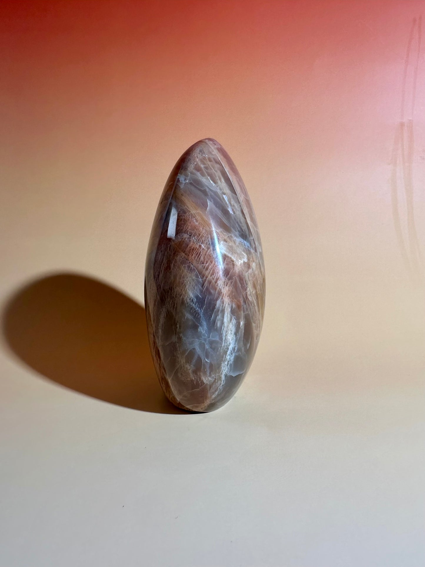 Peach Moonstone Standing Freeform – Option E | Collector Crystal, Emotional Healing & New Beginnings