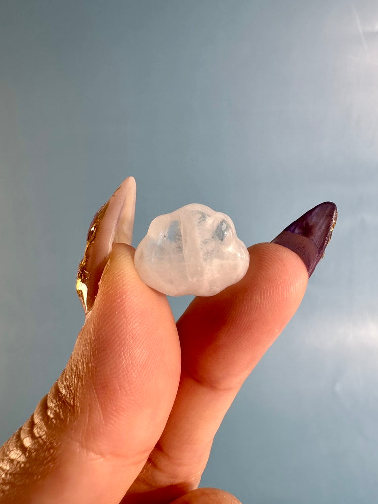 Mini White Garden Quartz Smiley Cloud | Cute Crystal Carving