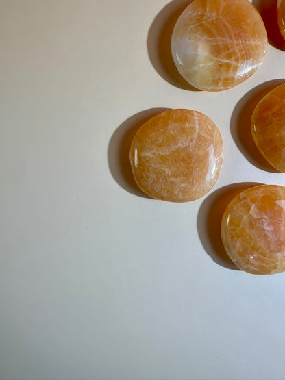 Orange Calcite Round Flat Palm