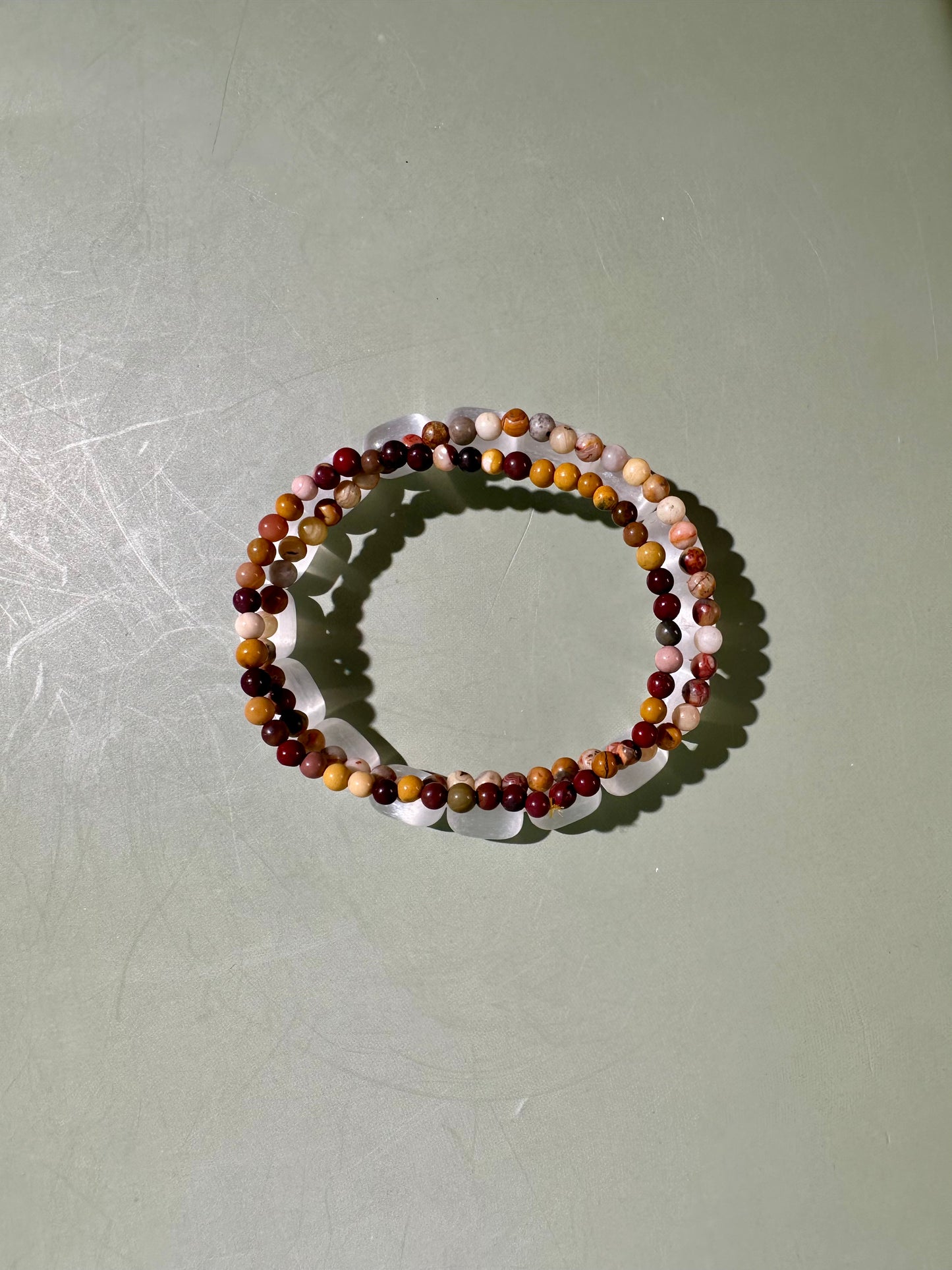 Bracelet Bundle Set: “Golden Prairie" - Satin Spar (Selenite), Yellow Crazy Lace Agate, Mookaite Jasper