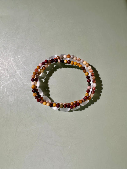 Bracelet Bundle Set: “Golden Prairie" - Satin Spar (Selenite), Yellow Crazy Lace Agate, Mookaite Jasper