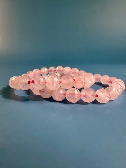8mm Faceted Rose Quartz Beaded Bracelet