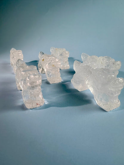 Clear Quartz Chinese Long Dragon Carving Talisman