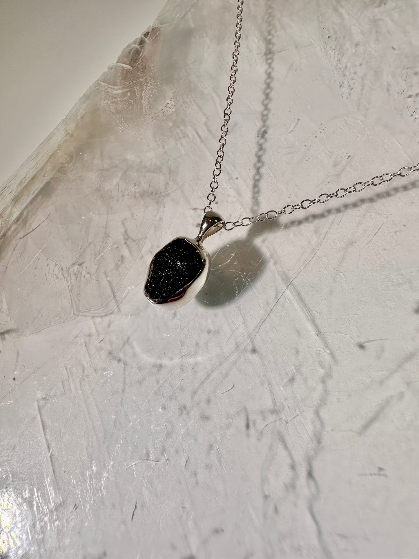 925 Sterling Silver Rough Black Tourmaline Bezel Necklace