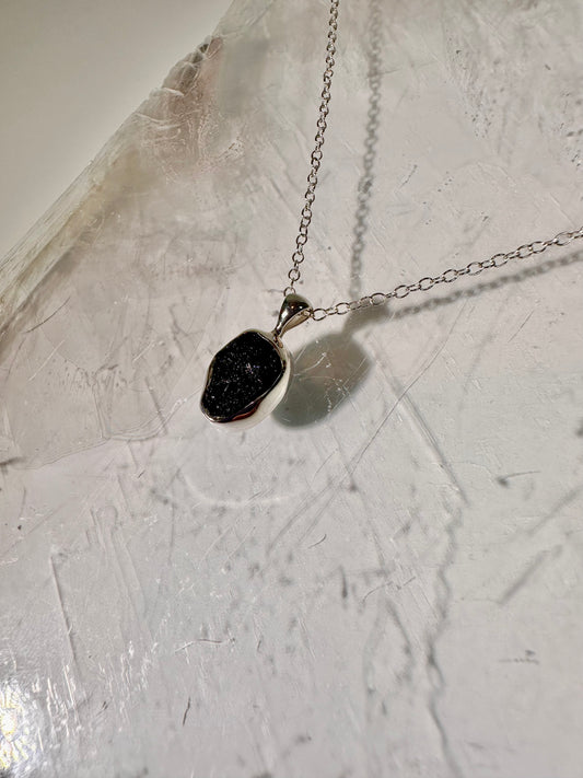 925 Sterling Silver Rough Black Tourmaline Bezel Necklace