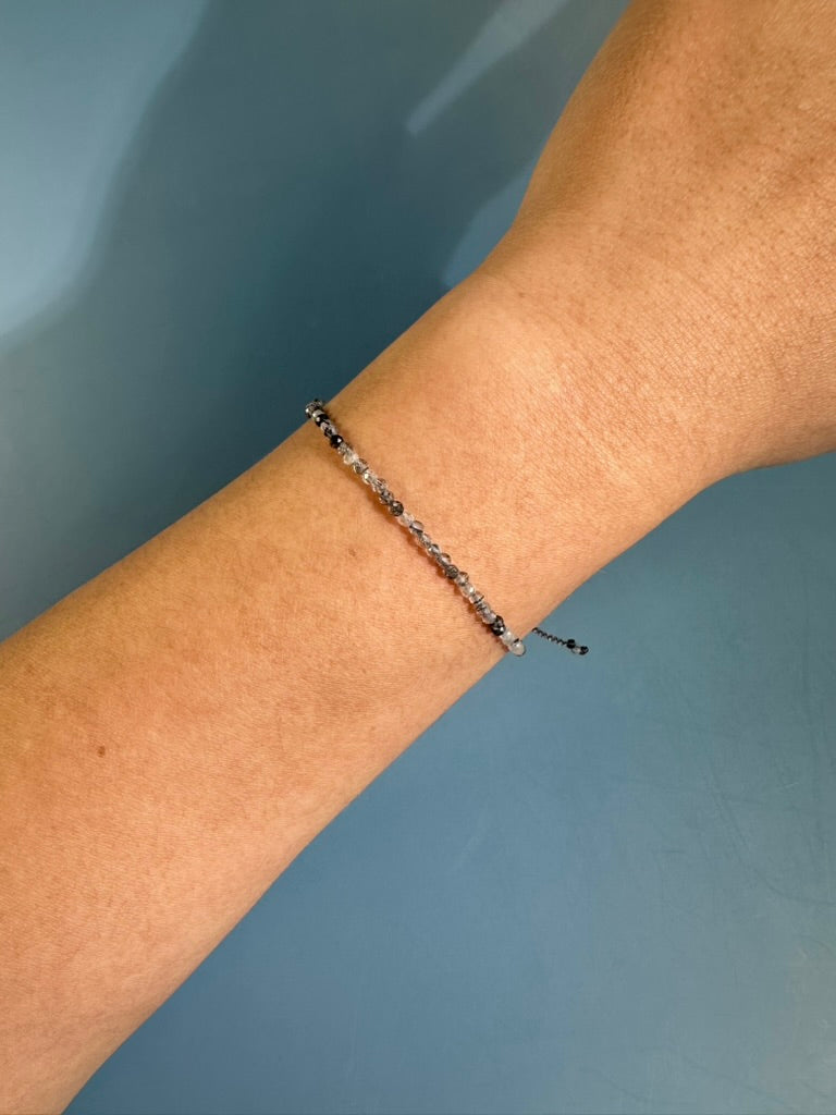 2mm Tourmaline in Quartz Adjustable Beaded Bracelet