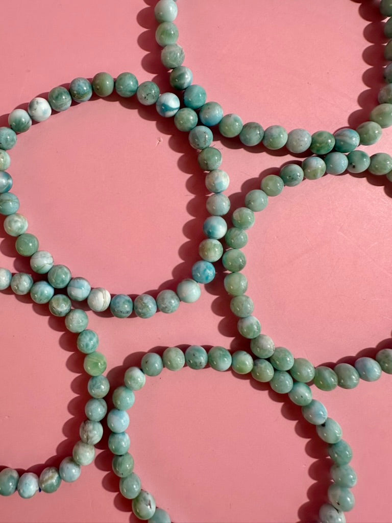 6mm Larimar Beaded Bracelet | Blue Gemstone Jewelry