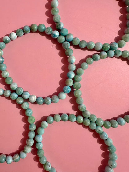 6mm Larimar Beaded Bracelet | Blue Gemstone Jewelry