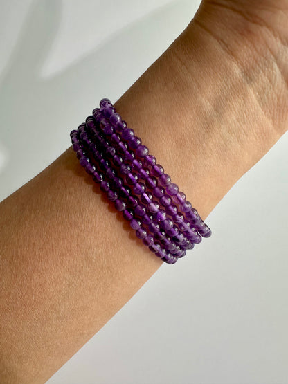 4mm Amethyst Beaded Bracelet