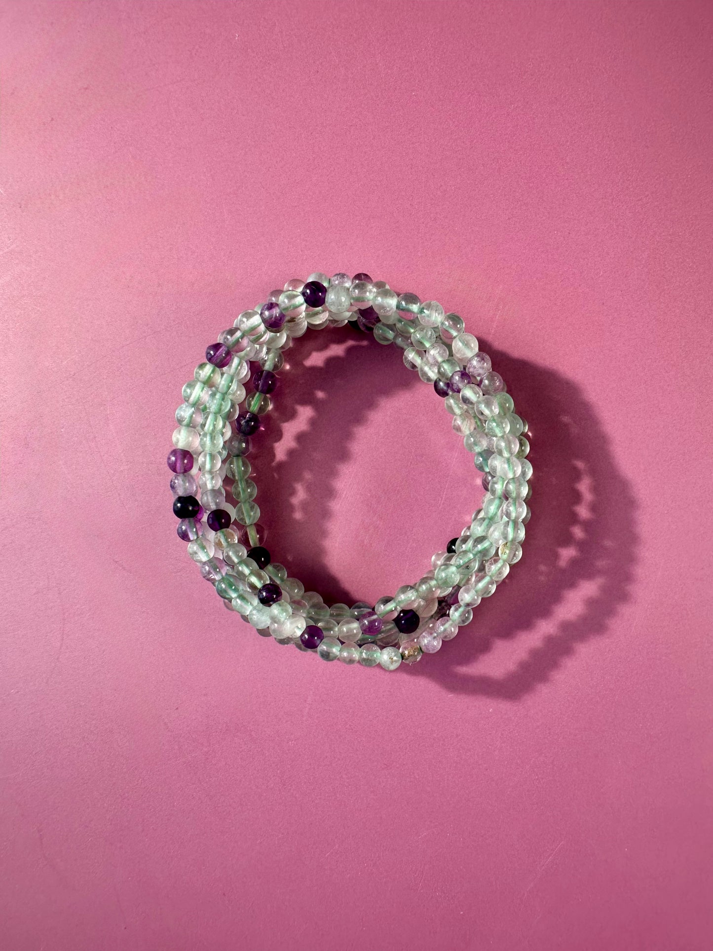 4mm Green & Purple Fluorite Beaded Bracelet
