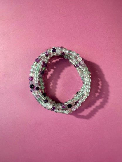 4mm Green & Purple Fluorite Beaded Bracelet