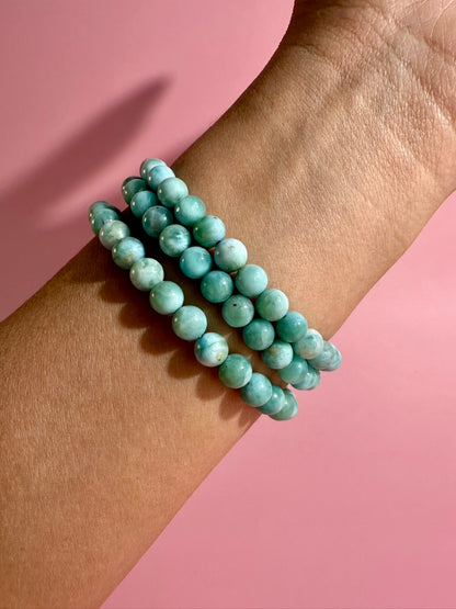 6mm Larimar Beaded Bracelet | Blue Gemstone Jewelry