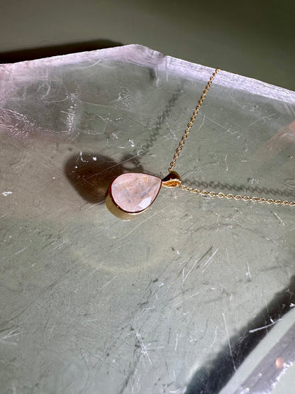 925 Sterling Silver 18K Yellow Gold Vermeil Faceted Rainbow Moonstone Pear Bezel Necklace