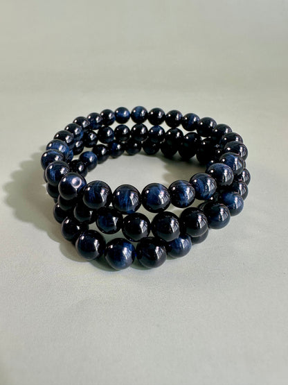 8mm Blue Tiger’s Eye Beaded Bracelet