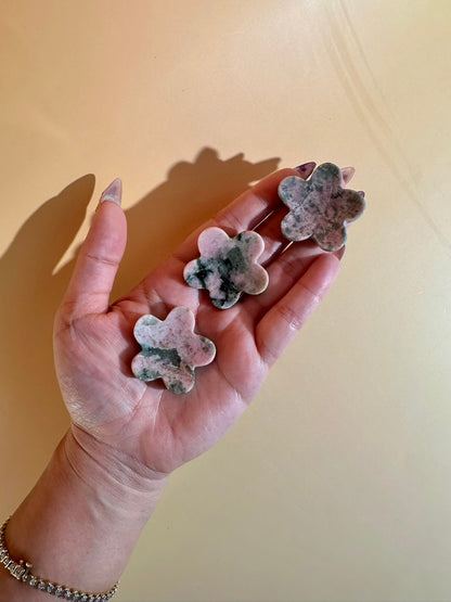 Thulite & Epidote Flower Worry Stone | Pink Green Crystal