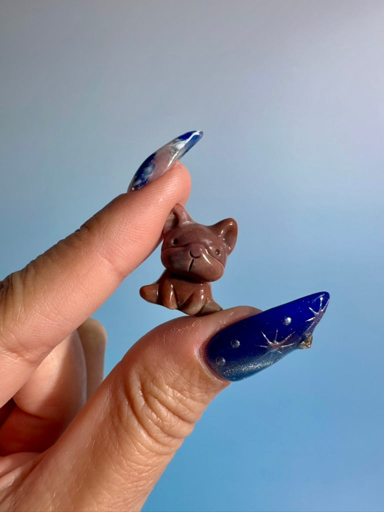 Mini Alashan Agate Sitting French Bulldog | Cute Crystal Dog Carving
