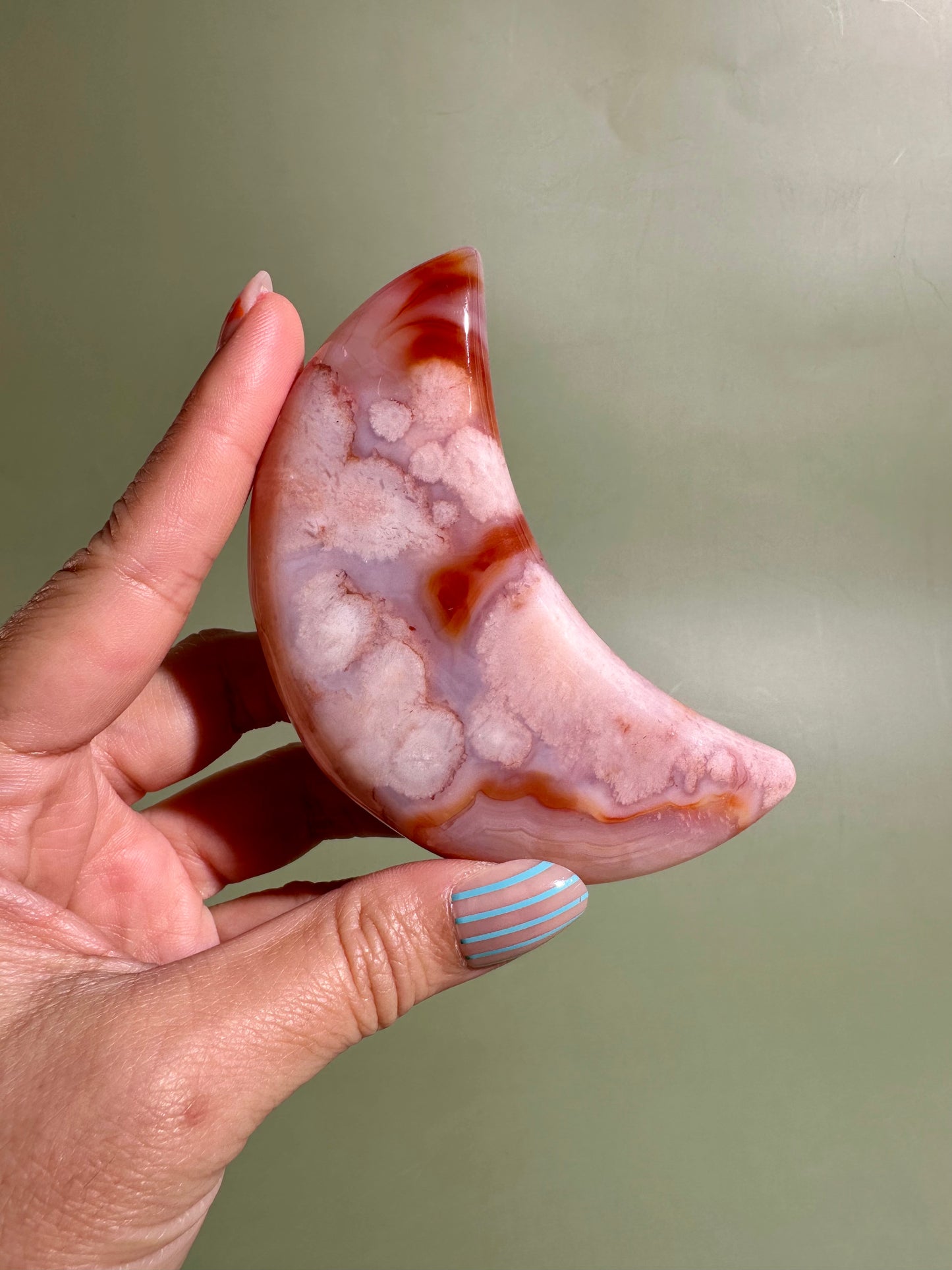 Carnelian Agate Crescent Moon on Black Stand – Option C | Manifestation, Abundance & Strength Energy