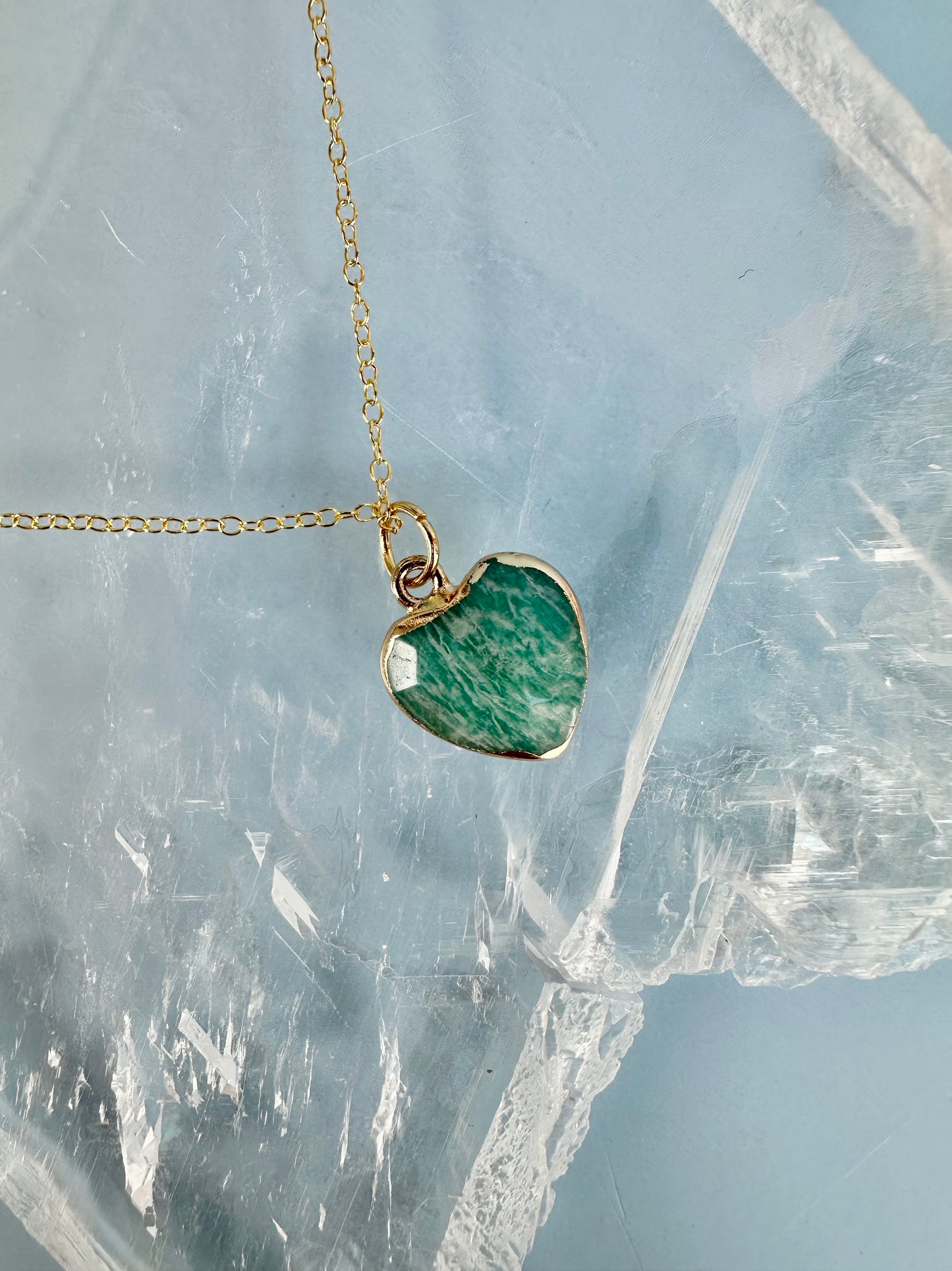 Brass Base with 18K Gold Tone Electroplated Finish Amazonite Heart Necklace