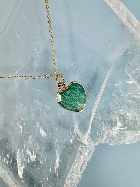 Brass Base with 18K Gold Tone Electroplated Finish Amazonite Heart Necklace