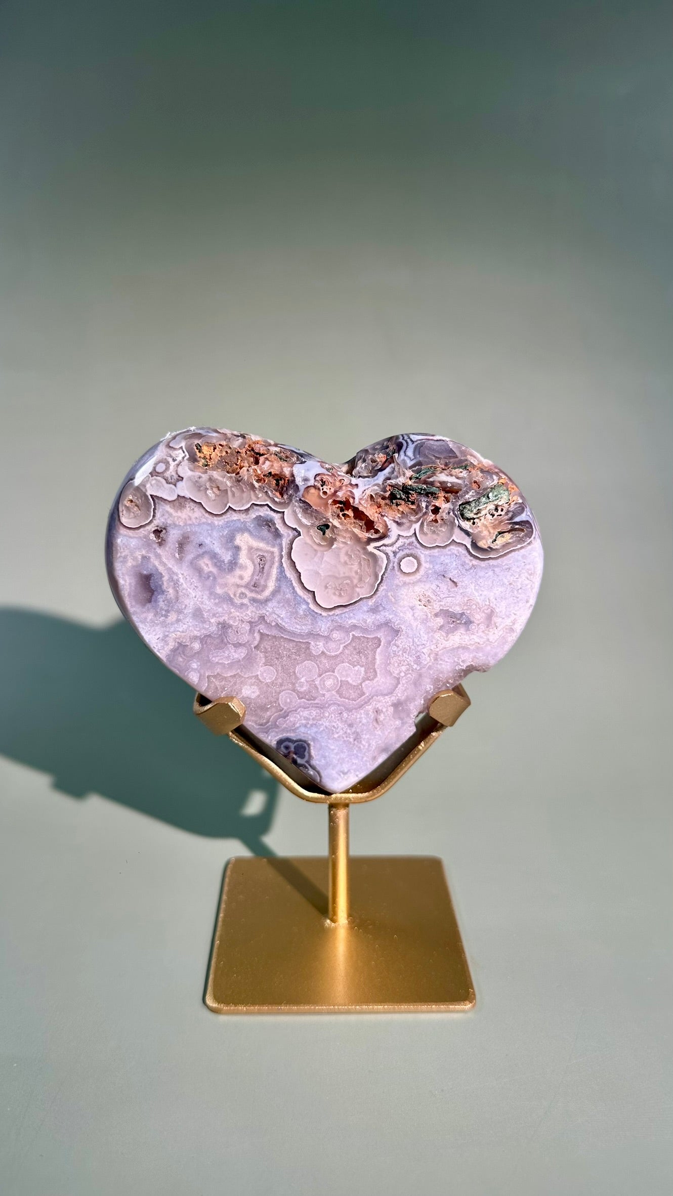 Pink Amethyst Heart on Gold Stand – Option B