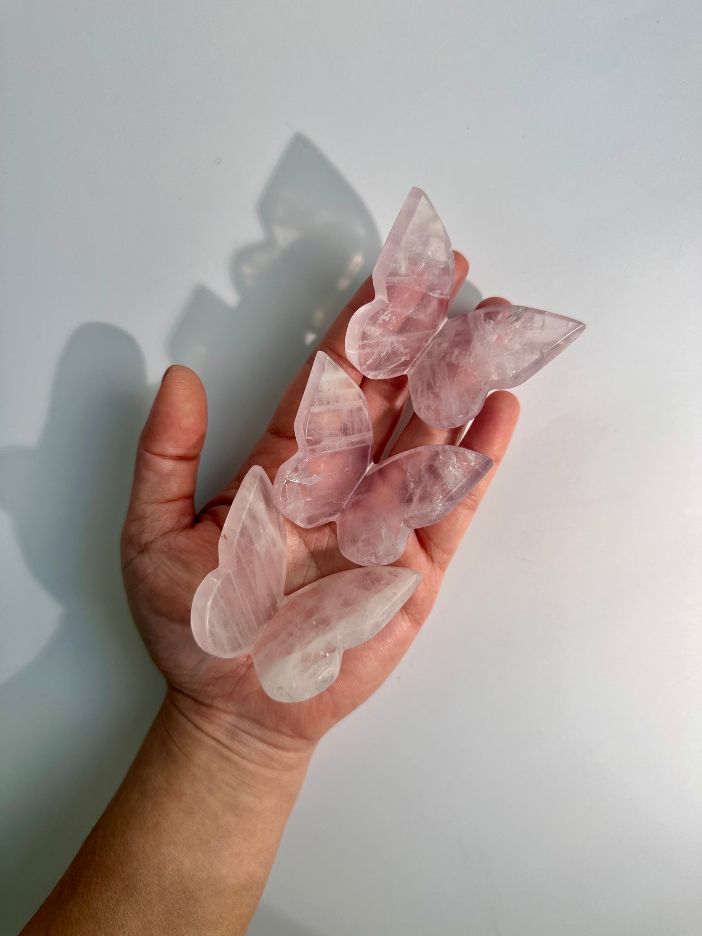 3D Rose Quartz Butterfly Carving