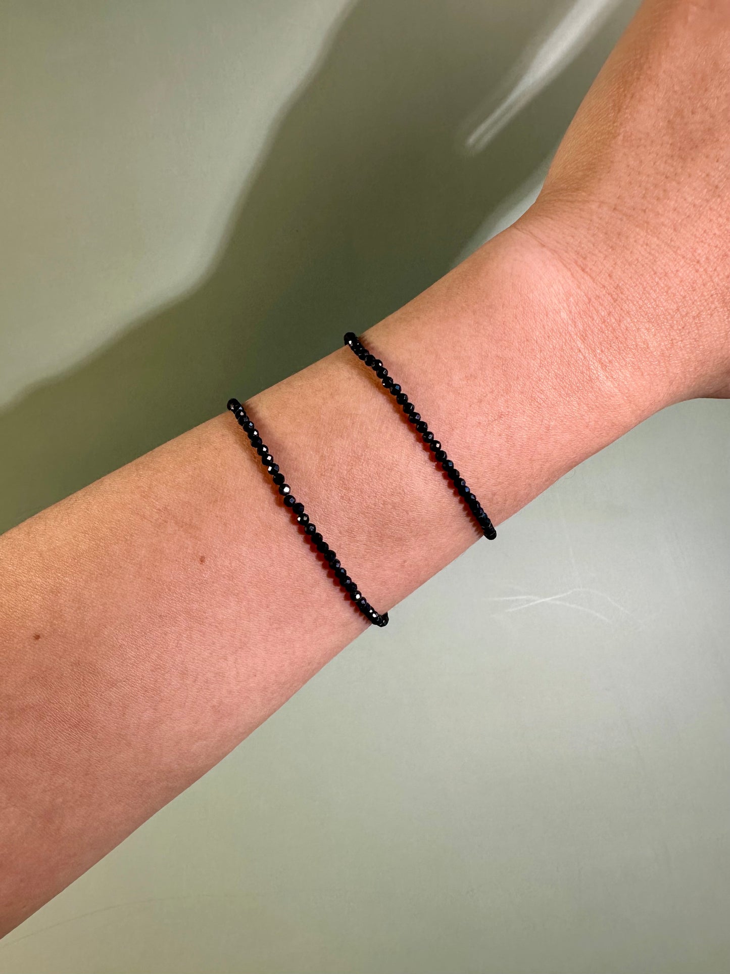 2mm Faceted Black Tourmaline Bracelet with 925 Silver Adjustable Extender