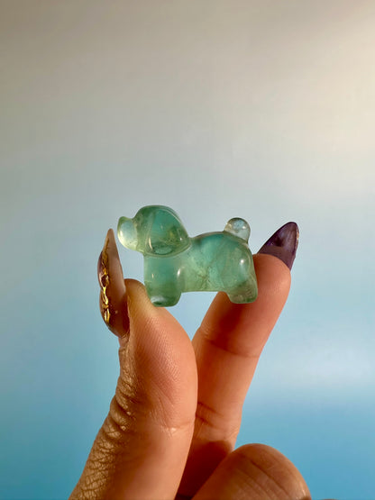 Mini Rainbow Fluorite Dog | Cute Crystal Carving
