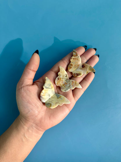 Small Yellow Crazy Lace Agate 3D Butterfly