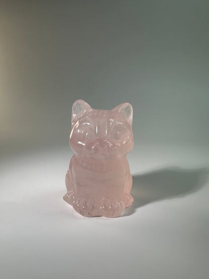 Rose Quartz Sitting Cat Carving