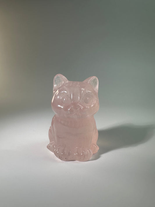 Rose Quartz Sitting Cat Carving