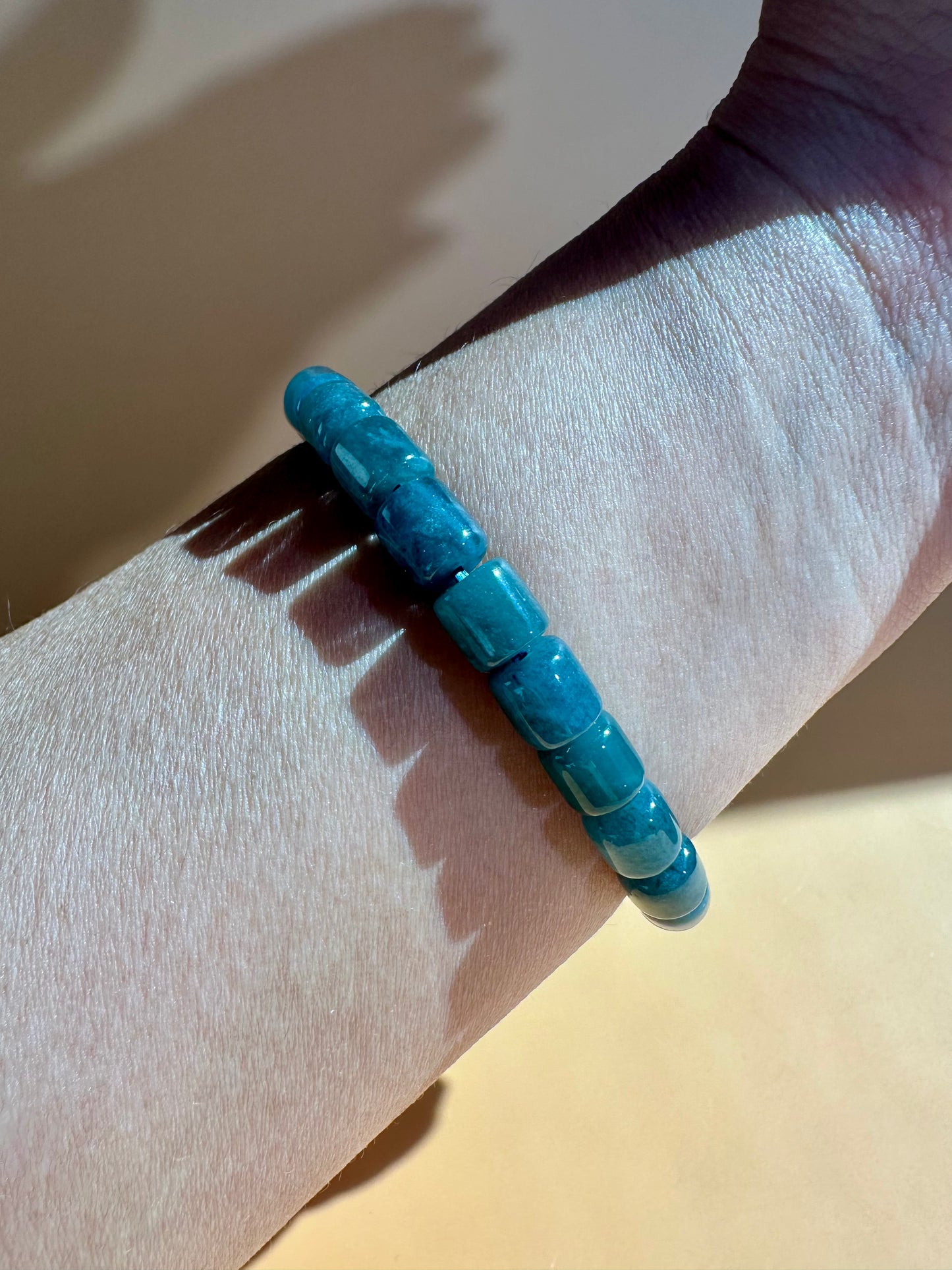 Blue Water Jade Barrel Bead Bracelet