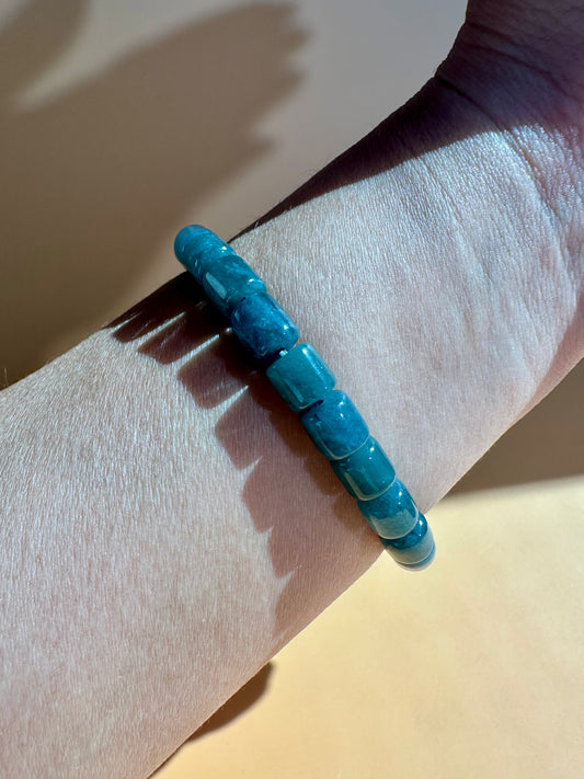 Blue Water Jade Barrel Bead Bracelet
