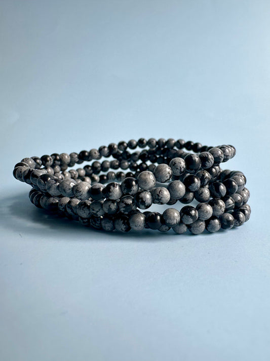 4mm Snowflake Obsidian Beaded Bracelet