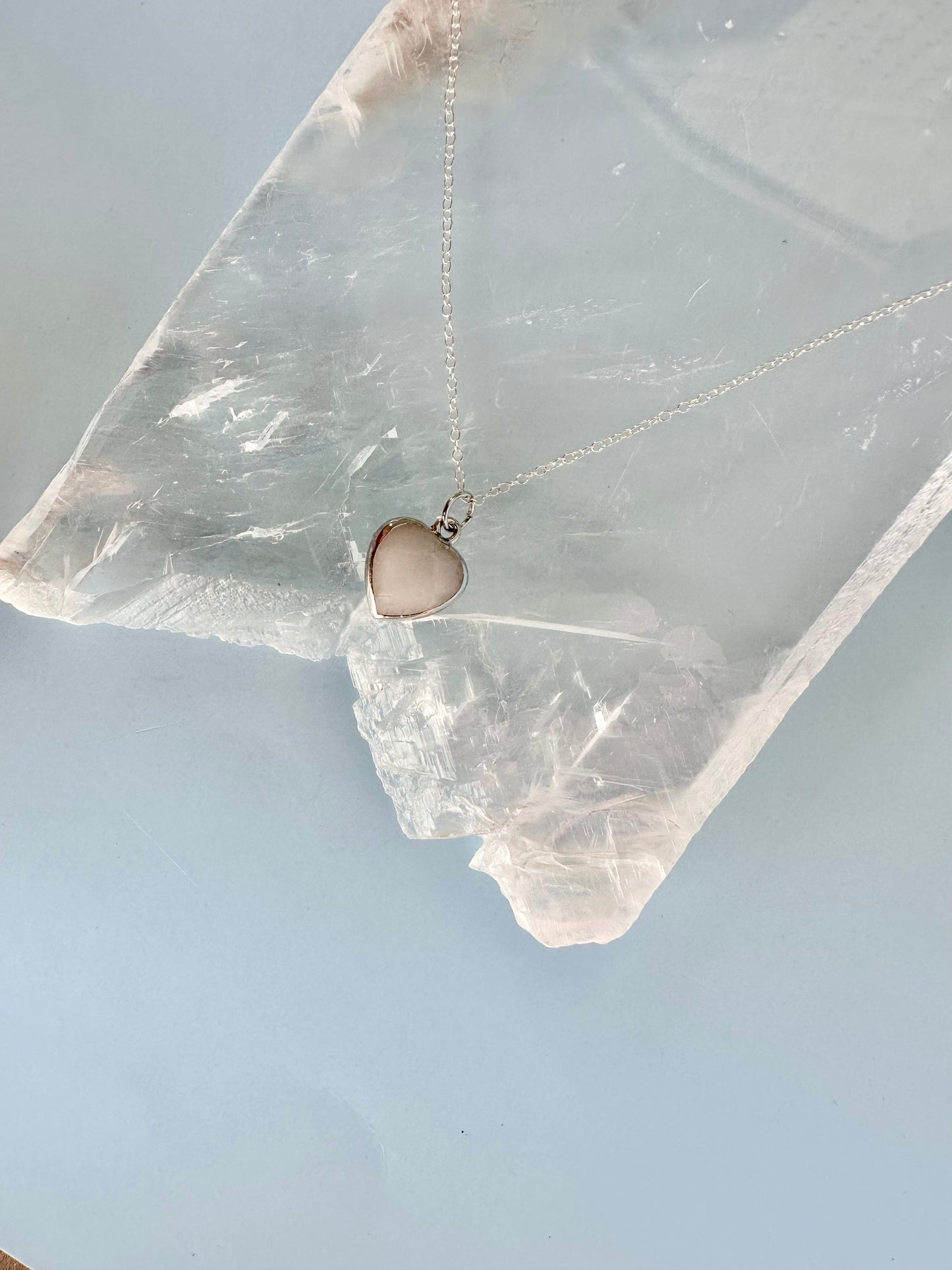 Brass Base with Silver Electroplated Finish White Jade Heart Necklace