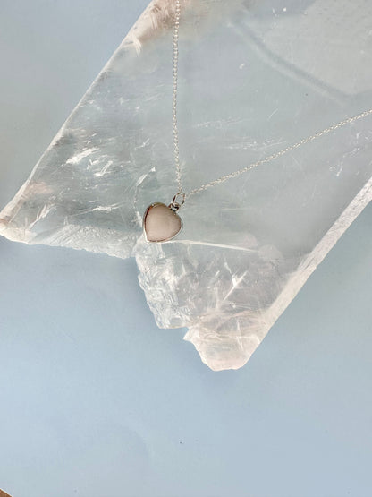 Brass Base with Silver Electroplated Finish White Jade Heart Necklace