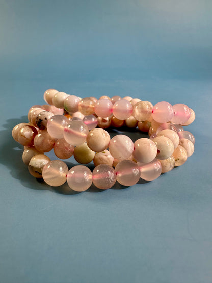 8mm Flower Agate Beaded Bracelet