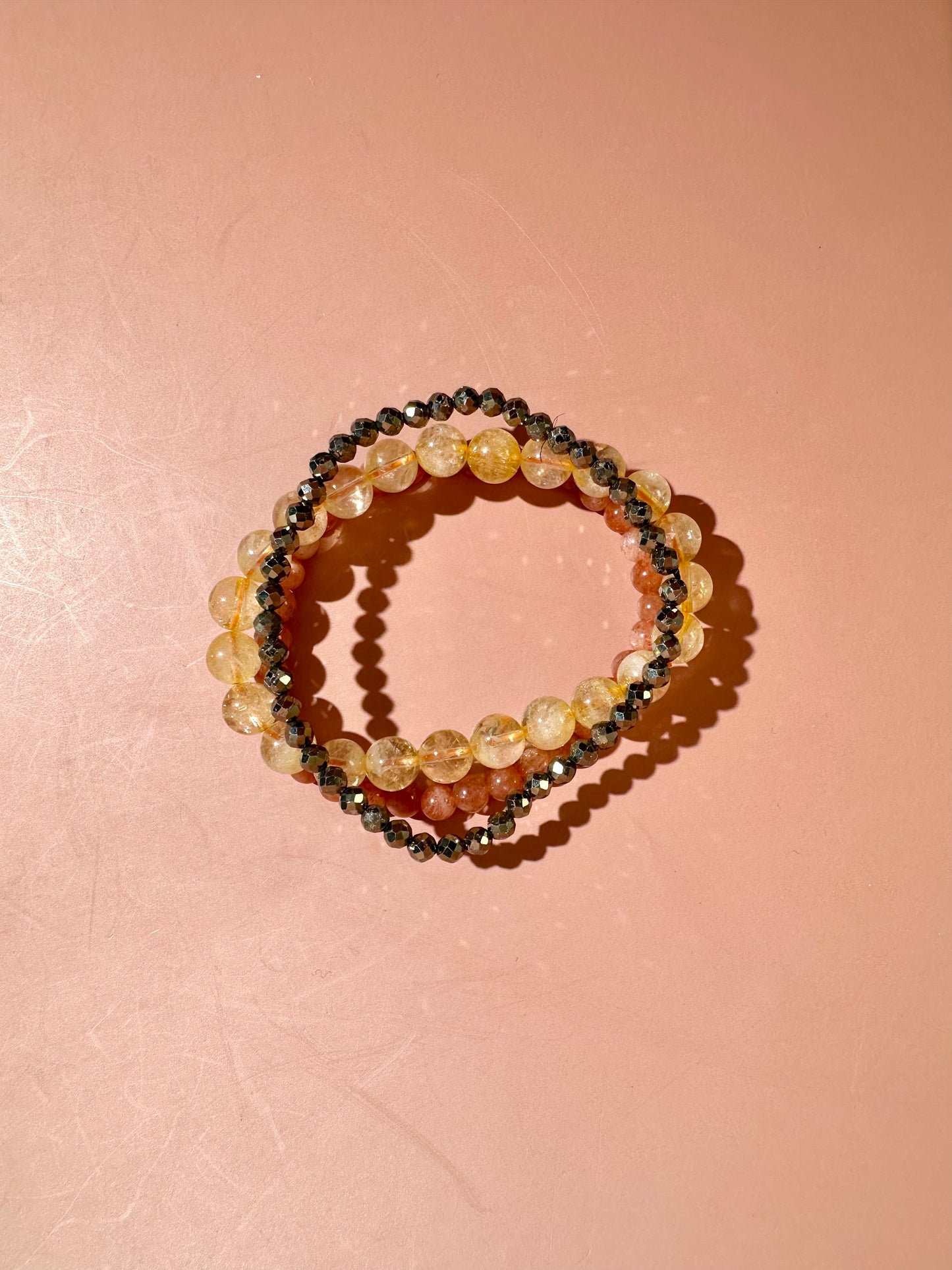 Bracelet Bundle Set: “Golden Prairie" - Satin Spar (Selenite), Yellow Crazy Lace Agate, Mookaite Jasper