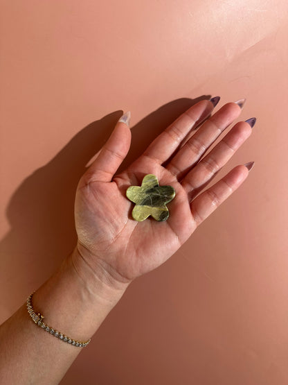 Serpentine Flower Worry Stone | Green Pocket Crystal