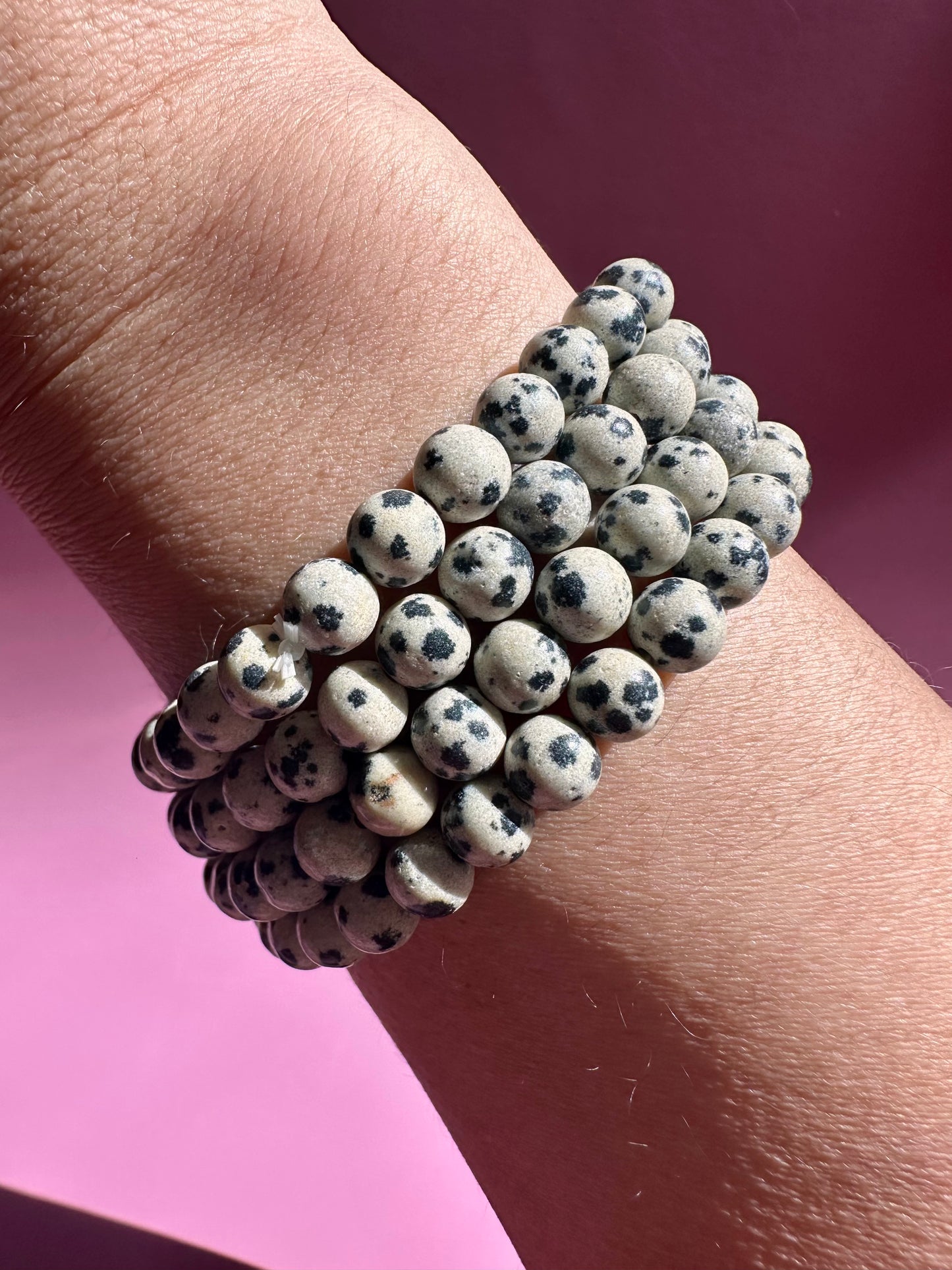 6mm Dalmatian Jasper Beaded Bracelet