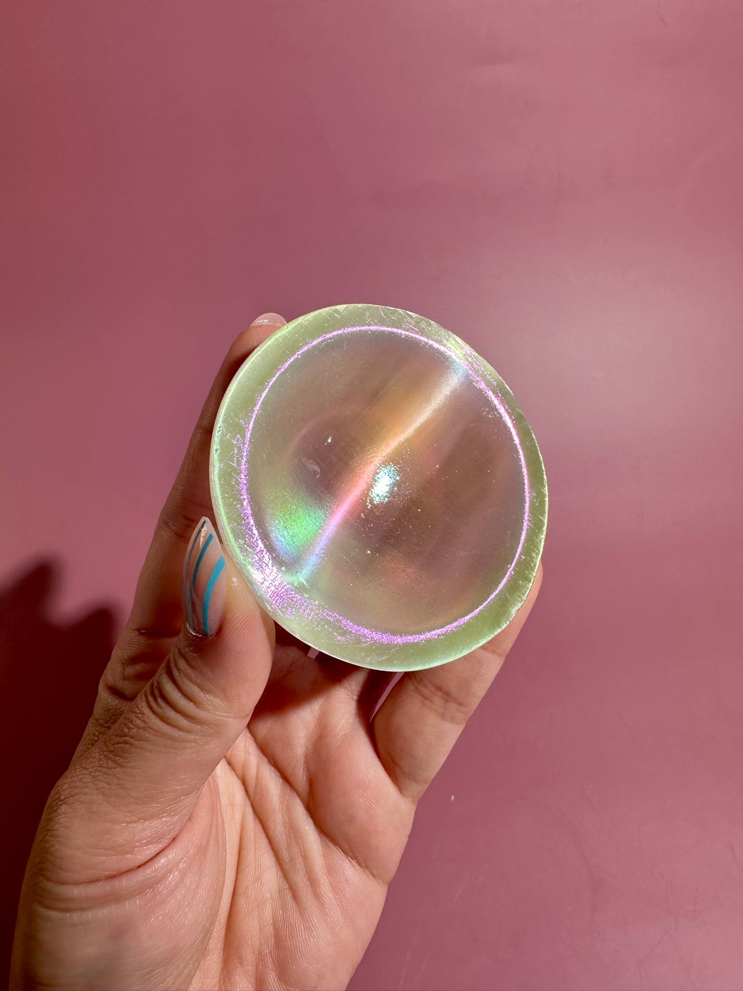 Small Round Aura Satin Spar (Selenite) Bowl | Intuitively Chosen Peace & Cleansing Energy