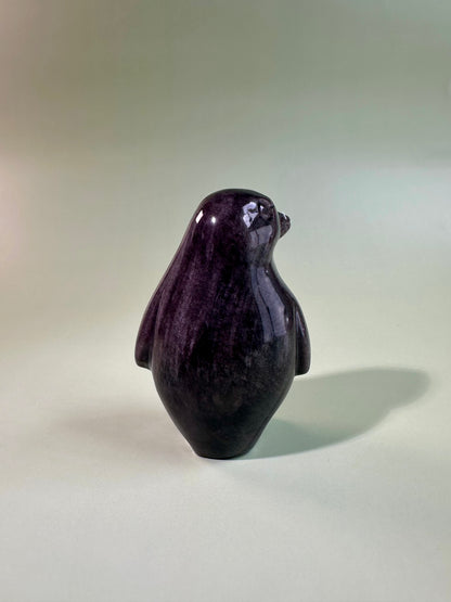 Silver Sheen Obsidian Penguin Carving
