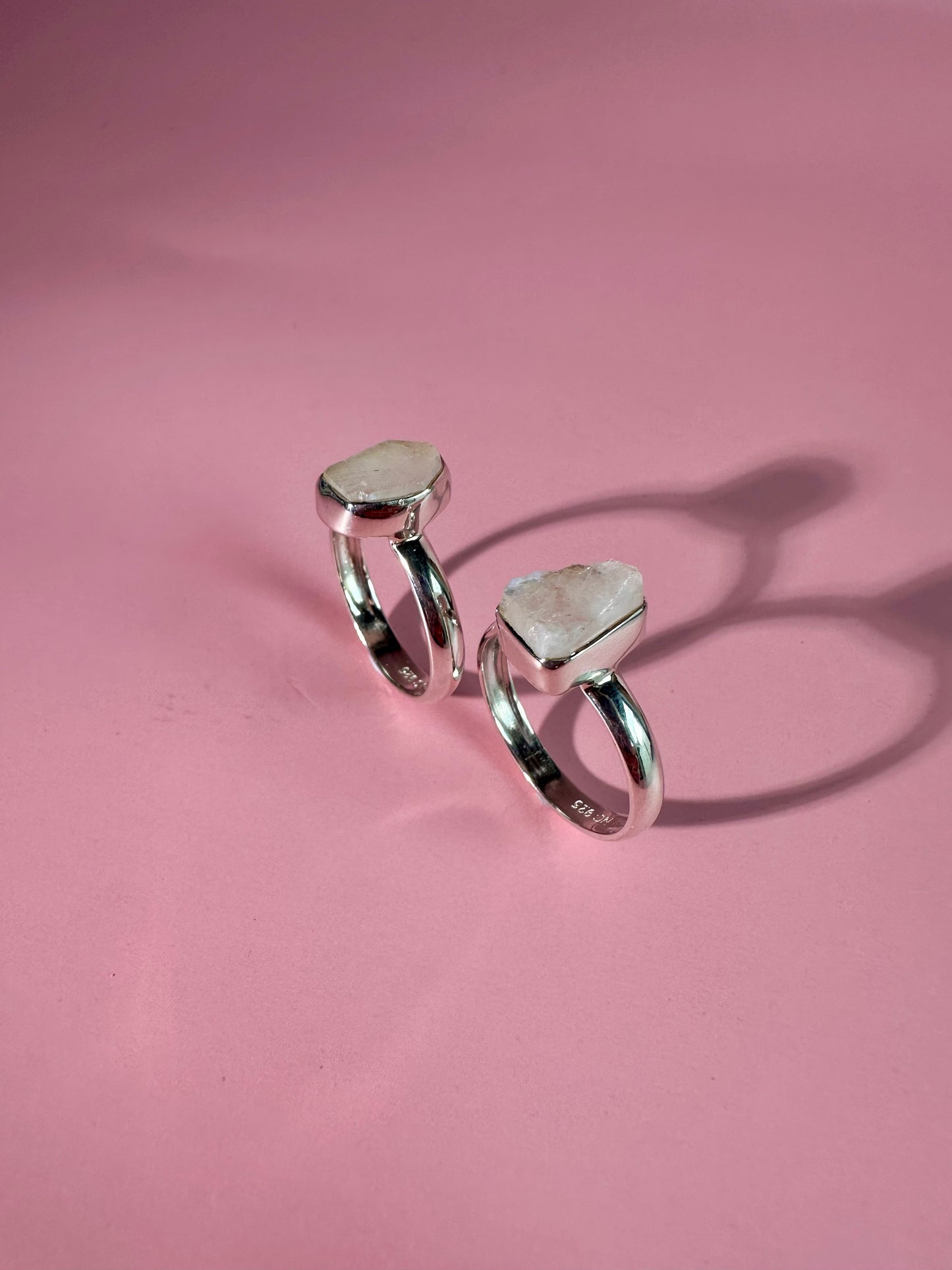 925 Sterling Silver Rough Rainbow Moonstone Bezel Ring